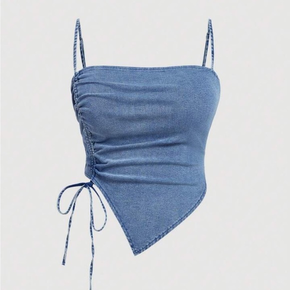 Blue Asymmetrical Denim Top with back zipper - Picture 1 of 6